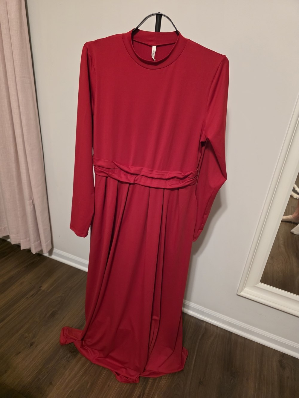 Halara Red Mock Neck Long Sleeve Pleated Maxi Dress